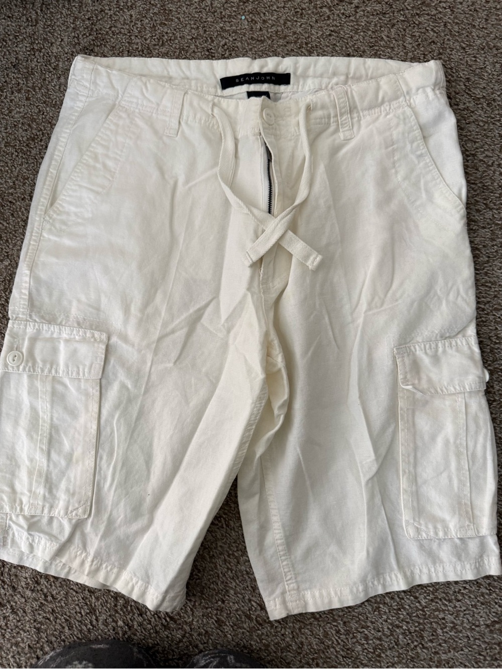 Sean John Cream Cargo Drawstring Shorts for Men